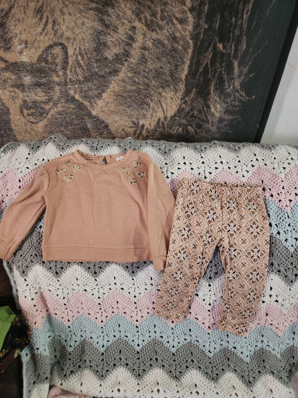 btween Heart Embellished Sweater & Patterned Pants Set